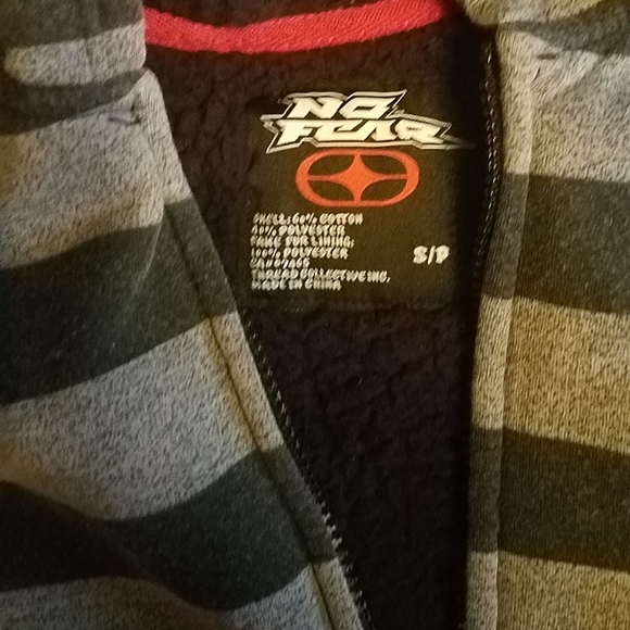 -NO FEAR FLEECE HOODIE GRAY CHARCOAL WARM UP JACKET S/P - Picture 3 of 4